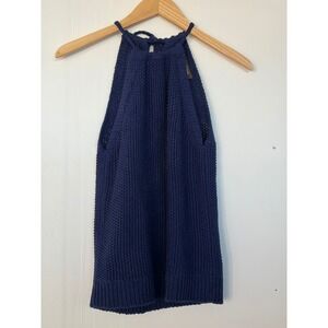 Tommy Bahama Navy Blue Crochet Knit Halter Tank Top XS Boho Beach Resort